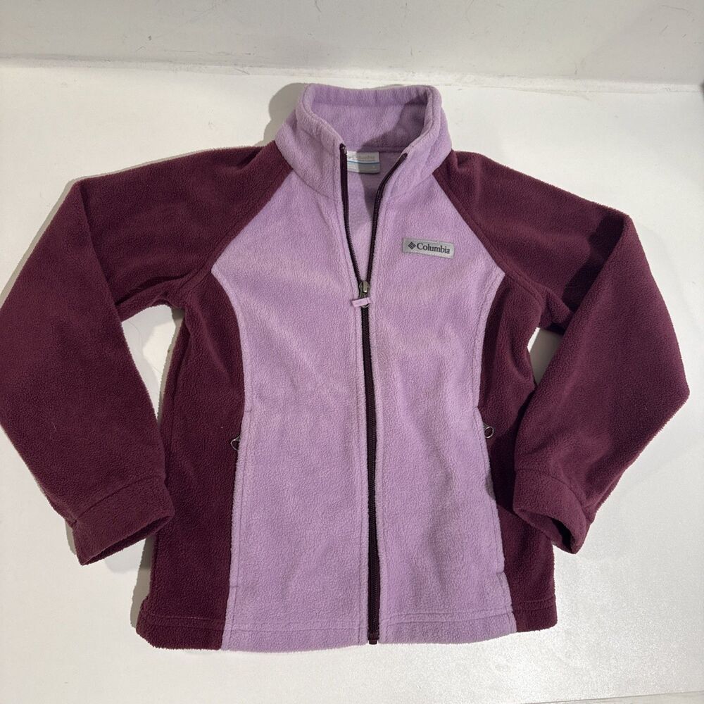 Columbia Fleece Light Jacket Purple Pink 2-Tone Full Zip Up YOUTH SMALL  7/8
